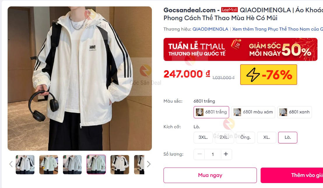 Vụt áo khoác chống nắng thể thao QIAODIMENGLA giá ngon cho ae.
- Áo khoác có khả năng chống tia UV, chất liệu nhẹ thoáng mát cho mùa hè.
- Thiết kế phong cách thể thao, năng động, phù hợp đi tập gym, chạy bộ hoặc dạo phố.
👉 https://s.lazada.vn/s.MkIrZ?c=d&t=p-iEcDPjS-s23ilRAx
----
QIAODIMENGLA | Áo Khoác Chống Nắng Phong Cách Thể Thao Mùa Hè Có Mũi