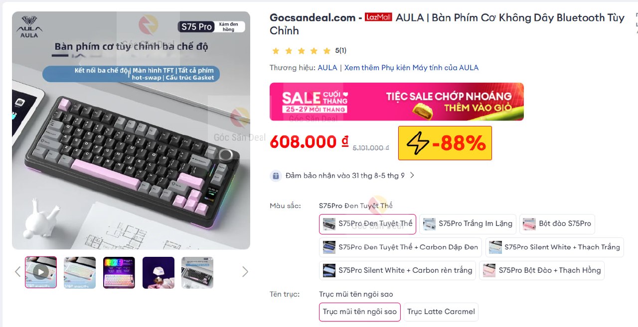 Bàn phím cơ AULA S75 Pro 3 mode giá cực tốt cho ae.
- Bàn phím cơ không dây Bluetooth, thiết kế thẩm mỹ cao, phù hợp cho cả nam và nữ.
- Kết nối linh hoạt cho nhu cầu chơi game hay làm việc văn phòng, build chắc chắn và sang trọng.
👉 https://s.lazada.vn/s.MOlPm?c=d&t=p-i3Zklk0-sHHTXH9
----
AULA | Bàn Phím Cơ Không Dây Bluetooth Tùy Chỉnh