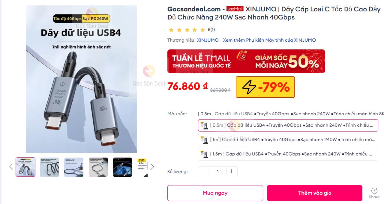 Cáp USB4 XINJUMO tốc độ 40Gbps giá 76K cho ae cần kết nối đỉnh.
- Cáp hỗ trợ truyền tải 40Gbps, công suất sạc 240W và xuất hình ảnh 8K60Hz.
- Tương thích hoàn hảo với các chuẩn Thunderbolt 3/4, lựa chọn thay thế cáp xịn với giá cực tốt.
👉  Mua ngay :  https://s.lazada.vn/s.M98kr?c=c&t=p-iEe6CDm-s23sMHyW
----
XINJUMO | Dây Cáp Loại C Tốc Độ Cao Đầy Đủ Chức Năng 240W Sạc Nhanh 40Gbps