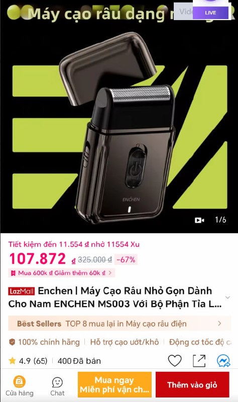 Húp máy cạo râu Enchen MS003 giá ngon cho ae.
- Động cơ 7000 vòng/phút, tích hợp tông đơ tỉa lông mai, sạc nhanh Type-C.
- Thiết kế nhỏ gọn, cạo ướt hoặc khô tùy chọn, thời lượng pin sử dụng lên đến 45 phút.
👉 https://s.lazada.vn/s.MkINV?c=c&t=p-iEahcvf-s23cEk1q
----
Enchen | Máy Cạo Râu Nhỏ Gọn Dành Cho Nam ENCHEN MS003 Với Bộ Phận Tỉa Lông Mọc Ngoài Tự Động, Sạc Nhanh Type-C, Đèn Báo, Động Cơ Mạnh Mẽ 7000 Vòng/phút, Dùng Được Khi Cạo Khô Hoặc Ướt