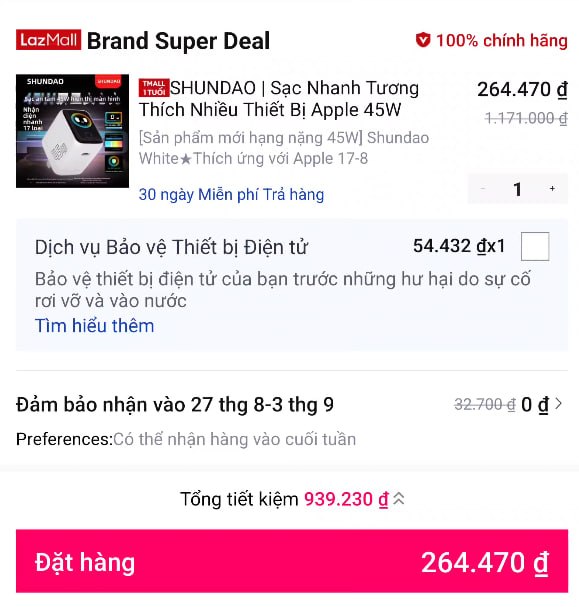 Lụm sạc nhanh SHUNDAO 45W có màn hình giá êm cho ae.
- Sạc nhanh công suất 45W, tích hợp màn hình hiển thị thông số tiện lợi.
- Tương thích tốt với nhiều thiết bị Apple, nhỏ gọn phù hợp mang đi làm hay du lịch.
👉 https://s.lazada.vn/s.MkIJc?c=d&t=p-iEeHcpr-s23tp37p
----
SHUNDAO | Sạc Nhanh Tương Thích Nhiều Thiết Bị Apple 45W