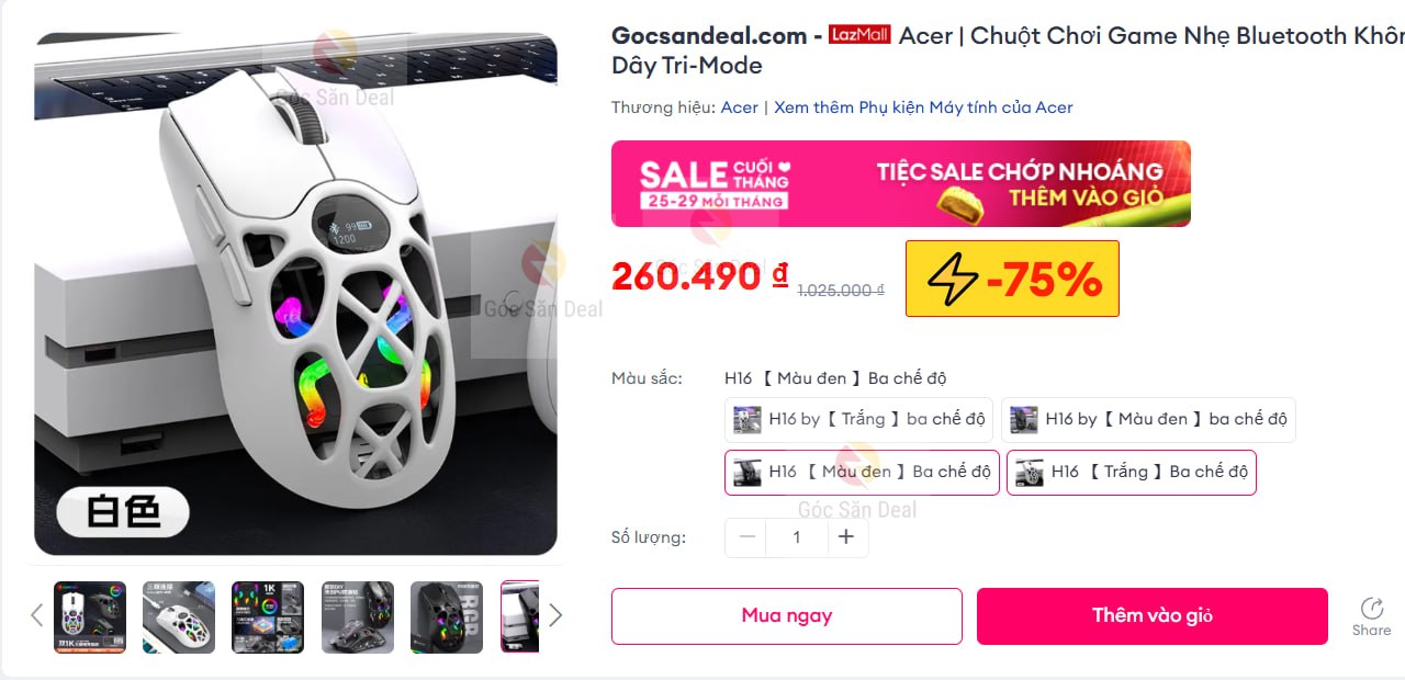 Húp chuột Acer H16 3 chế độ giá rẻ nửa giá shopee nè ae.
- Chuột không dây hỗ trợ 3 chế độ kết nối, thiết kế nhẹ nhàng.
- Bản pro có thêm đế sạc siêu tiện, ae nào cần dùng lâu dài thì vụt con này quá ổn.
👉 https://s.lazada.vn/s.MOhSy?c=c&t=p-iEdlcvN-s23rJP9w
----
Acer | Chuột Chơi Game Nhẹ Bluetooth Không Dây Tri-Mode