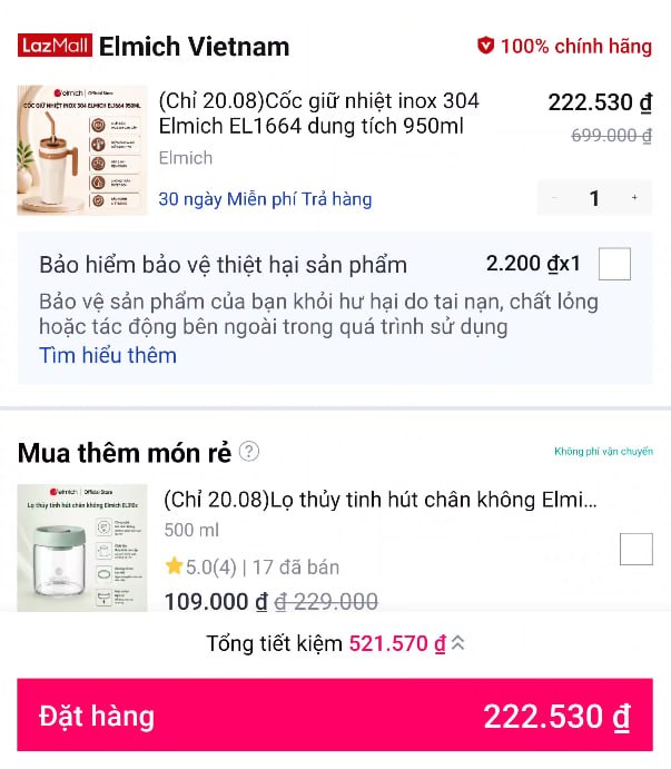 Húp cốc giữ nhiệt Elmich EL1664 giá hời cho ae.
- Cốc dung tích khủng 950ml, chất liệu inox 304 an toàn.
- Thiết kế hiện đại, giữ nhiệt tốt, cực tiện mang đi làm hoặc tập luyện hàng ngày.
👉 Mua ngay  :  https://s.lazada.vn/s.MQet8?c=d&t=p-iEda4Bu-s23p0vwP
----
(Chỉ 20.08)Cốc giữ nhiệt inox 304 Elmich EL1664 dung tích 950ml