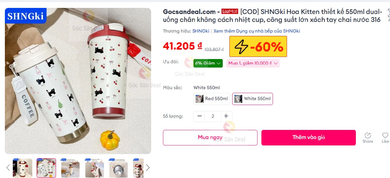 Húp ly giữ nhiệt SHNGki 550ml giá chỉ 4x.
- Ly giữ nhiệt 550ml, chất liệu inox 316 an toàn.
- Thiết kế kèm ống hút và dây đeo tiện lợi, phù hợp mang đi học, đi làm hoặc tập luyện.
👉 https://s.lazada.vn/s.M988R?c=d&t=p-iEXAGsx-s22ph6JL
----
[COD] SHNGki Hoa Kitten thiết kế 550ml dual-uống chân không cách nhiệt cup, công suất lớn xách tay chai nước 316