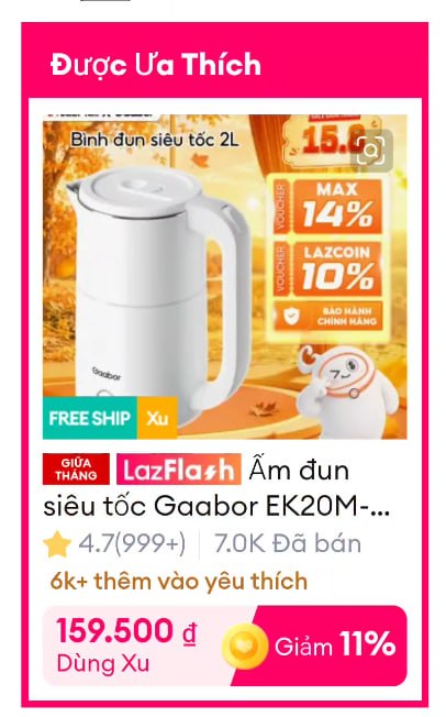 Ấm đun siêu tốc Gaabor 2L giá chỉ 159K cho mn cần.
- Dung tích 2L, công suất 1500W đun sôi cực kì chóng vánh.
- Lòng ấm inox cao cấp, vỏ 2 lớp cách nhiệt an toàn tuyệt đối cho gia đình.
👉 