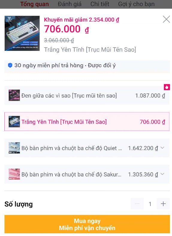 Lụm bàn phím cơ AULA S75 Pro trắng giá rẻ vleu cho ae.
- Layout 80 phím tùy chỉnh, kết nối không dây Bluetooth tiện lợi.
- Hỗ trợ thay nóng switch, gõ êm, rất đáng tiền cho ae văn phòng hoặc game thủ.
👉 https://s.lazada.vn/s.MMyP1?c=d&t=p-i3ZqXsn-sHI9q8i&sub_id6=TMALL
----
AULA | Bàn Phím Cơ Không Dây Bluetooth 3 Chế Độ Có Màn Hình 80 Phím