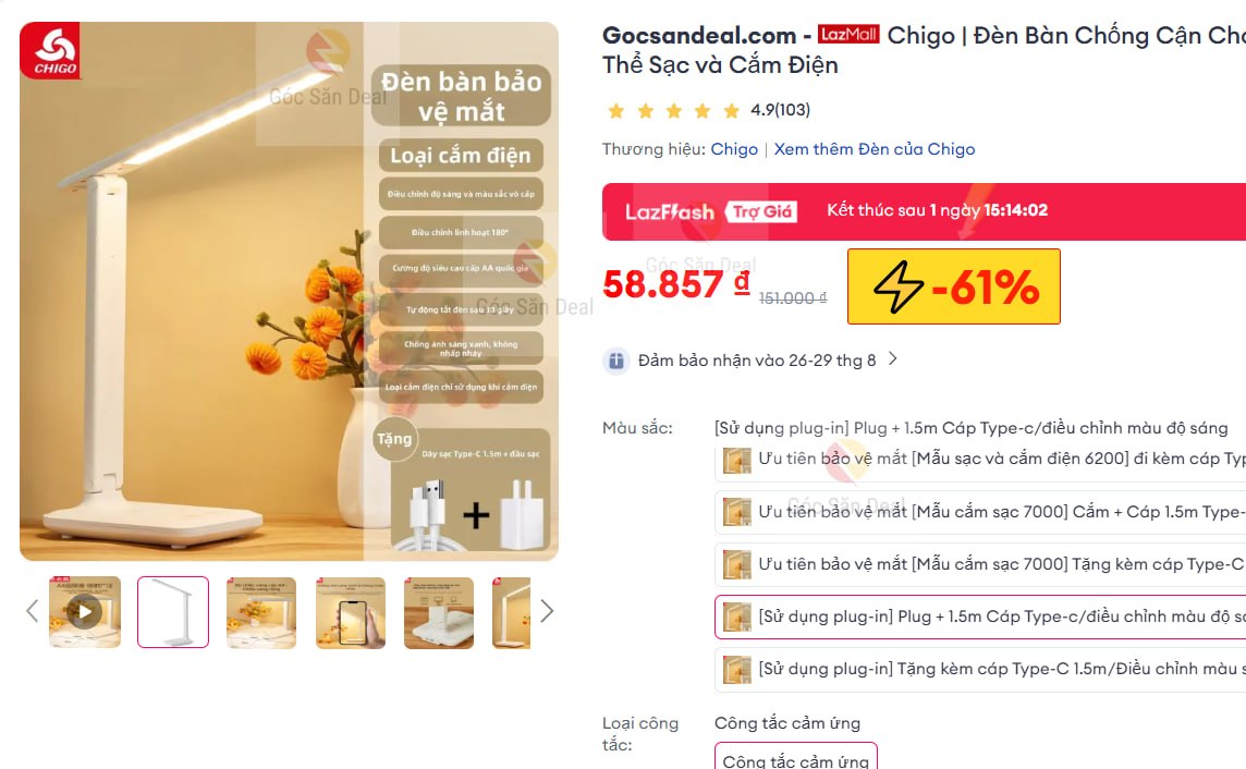 Vụt đèn bàn Chigo chống cận giá chỉ 59K, quá rẻ cho ae.
- Đèn có thể sạc hoặc cắm điện trực tiếp, hỗ trợ đổi màu ánh sáng linh hoạt.
- Thiết kế gọn nhẹ, phù hợp cho học sinh học tập với mức giá cực kỳ dễ tiếp cận.
👉Mua ngay :  https://s.lazada.vn/s.M8CPA?c=d&t=p-iEbTcjx-s23fdUru
----
Chigo | Đèn Bàn Chống Cận Cho Học Sinh Có Thể Sạc và Cắm Điện