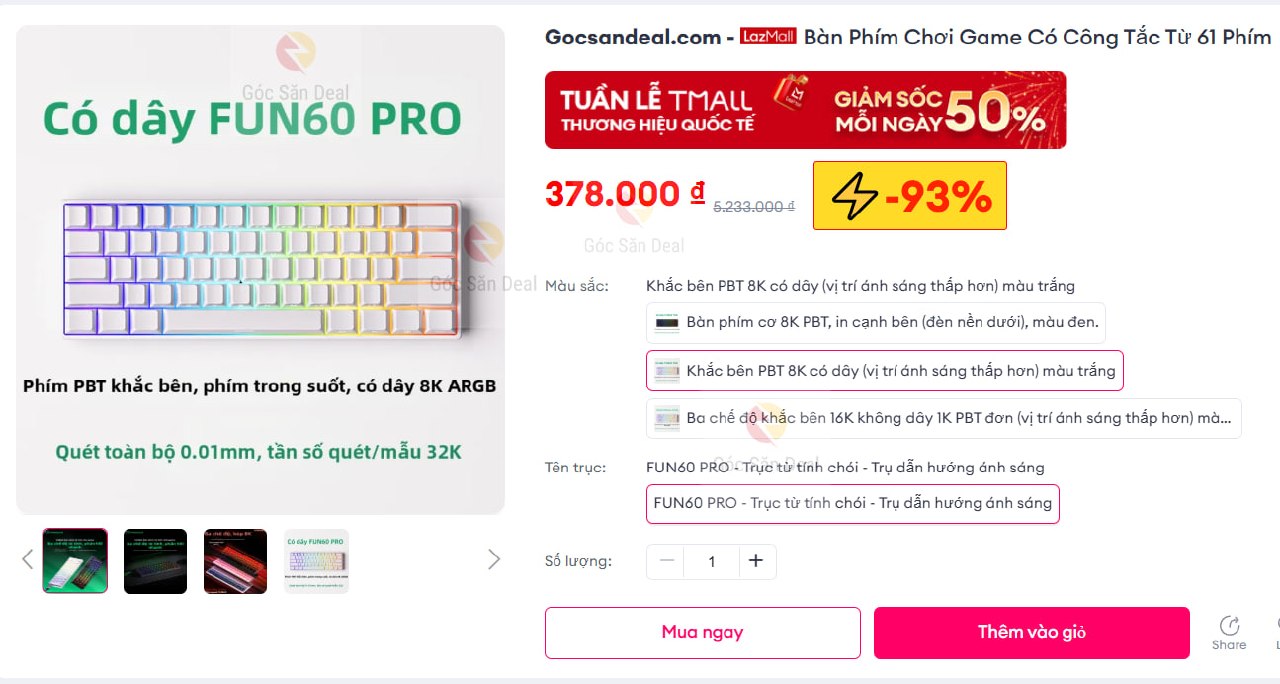 Lụm bàn phím cơ FUN60 PRO giá rẻ cho ae chiến game.
- Bố cục 61 phím nhỏ gọn, trang bị switch từ tính bền bỉ, gõ nhạy.
- Thiết kế chuyên dụng cho game thủ Esports, tối ưu không gian bàn làm việc.
👉 https://s.lazada.vn/s.MGf4D?c=d&t=p-iEgL9F8-s24026Ls
----
Bàn Phím Chơi Game Có Công Tắc Từ 61 Phím FUN60 PRO