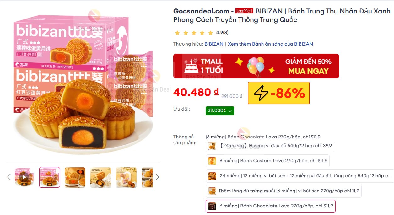 Húp bánh trung thu BIBIZAN giá cực rẻ, chỉ từ 32K.
- Bánh trung thu nhân đậu xanh truyền thống, hương vị thơm ngon dễ ăn.
- Đóng gói tiện lợi, thích hợp mua về nhâm nhi hoặc chia sẻ cùng bạn bè, gia đình.
👉 Mua ngay  :  https://s.lazada.vn/s.M8CMb?c=d&t=p-iEebOMk-s23ujJcN
----
BIBIZAN | Bánh Trung Thu Nhân Đậu Xanh Phong Cách Truyền Thống Trung Quốc