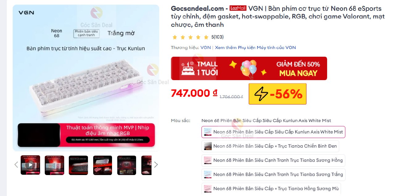 Bàn phím cơ VGN Neon 68 trục từ giá ngon cho ae cần.
- Bàn phím sử dụng switch từ tính (Magnetic Switch) hỗ trợ hotswap, thiết kế Gasket mount êm ái.
- Tối ưu cho game thủ với đèn LED RGB, độ phản hồi cực nhanh, chuẩn chỉnh cho các tựa game e-sports.
👉 Mua ngay :  https://s.lazada.vn/s.MjvWK?c=c&t=p-iEX2sRI-s22o9Y07
----
VGN | Bàn phím cơ trục từ Neon 68 eSports tùy chỉnh, đệm gasket, hot-swappable, RGB, chơi game Valorant