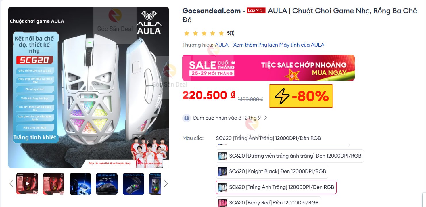 Vụt chuột AULA SC620 3 mode kết nối cho ae game thủ.
- Thiết kế dạng rỗng siêu nhẹ, hỗ trợ 3 chế độ kết nối linh hoạt.
- Led RGB bắt mắt, cảm giác cầm nắm thoải mái, phù hợp cho ae thích sự gọn nhẹ và hầm hố.
👉 https://s.lazada.vn/s.MoeFf?c=c&t=p-iEZ5gWX-s23JVPOs
----
AULA | Chuột Chơi Game Nhẹ, Rỗng Ba Chế Độ