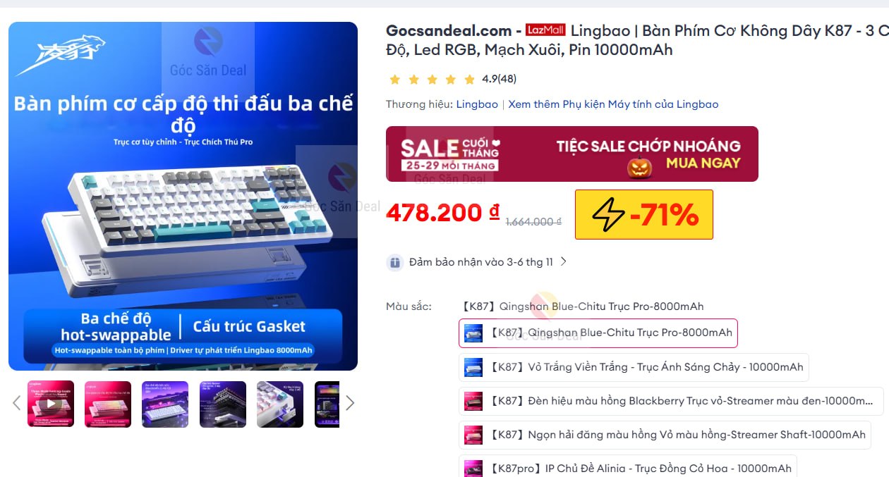 Vụt bàn phím Lingbao K87 giá ngon cho ae
- Bàn phím cơ 3 chế độ không dây, pin khủng 10000mAh và led RGB rực rỡ.
- Cấu trúc Gasket mount kết hợp mạch xuôi êm ái, gõ mượt mà âm thanh cực cuốn.
👉 https://s.lazada.vn/s.s4uHI?t=p-i3bxi7W-sHcArYH
----
Lingbao | Bàn Phím Cơ Không Dây K87 - 3 Chế Độ, Led RGB, Mạch Xuôi, Pin 10000mAh
