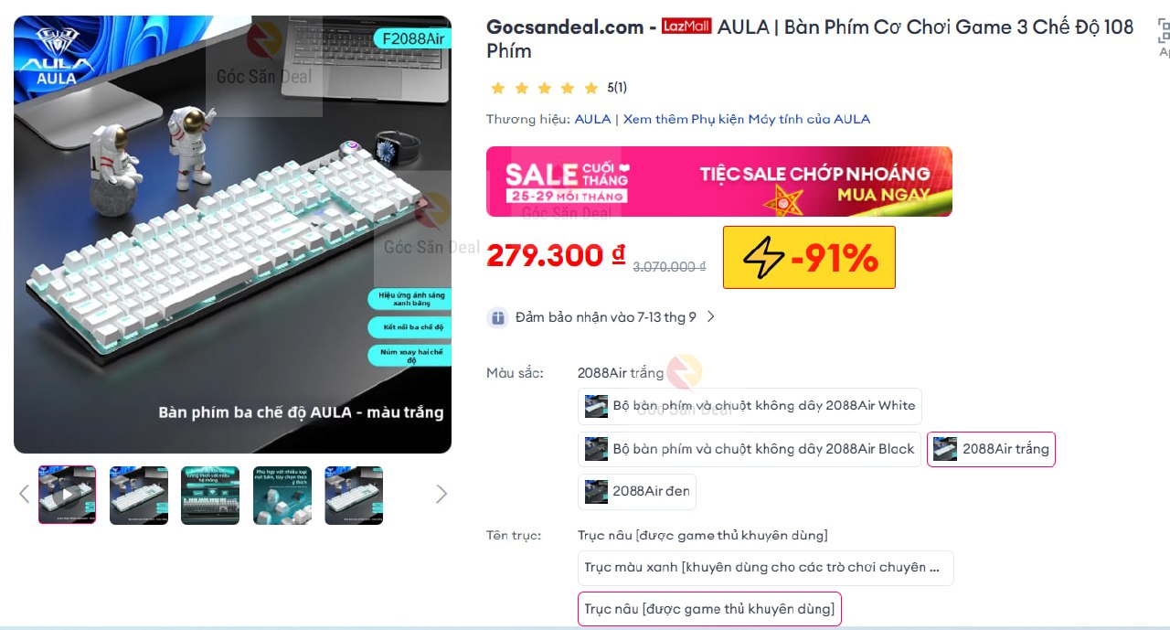 Húp bàn phím cơ AULA F2088 giá 2xx cho ae.
- Bàn phím cơ fullsize 108 phím, phản hồi xúc giác cực nhanh.
- Thiết kế tối ưu cho game thủ với các phím macro tùy chỉnh, phù hợp chơi game và làm việc cường độ cao.
👉 https://s.lazada.vn/s.MKrgY?c=d&t=p-i3dVUVJ-s22mEPZ9
----
AULA | Bàn Phím Cơ Chơi Game 3 Chế Độ 108 Phím F2088