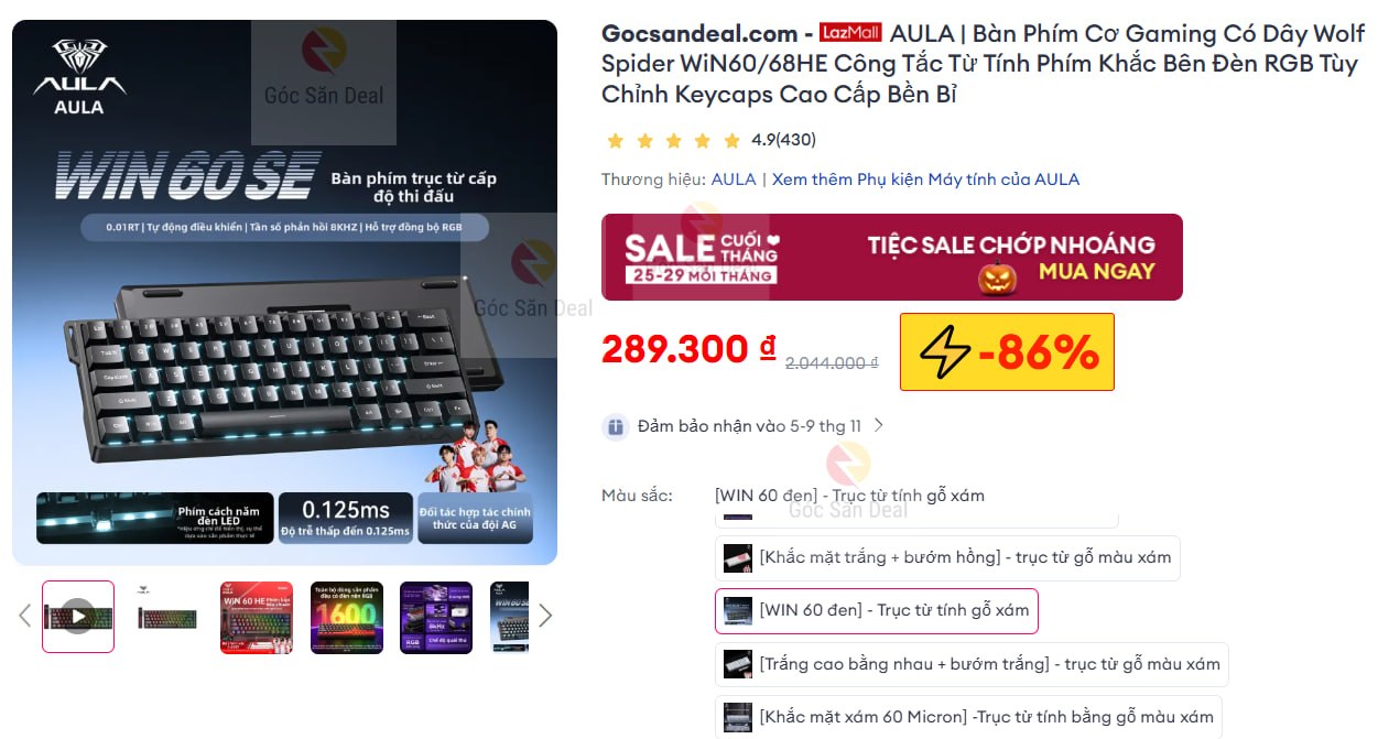 AULA | Bàn Phím Cơ Gaming Có Dây Wolf Spider WiN60/68HE Công Tắc Từ Tính Phím Khắc Bên Đèn RGB Tùy Chỉnh Keycaps Cao Cấp Bền Bỉ