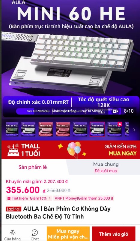 Bàn phím cơ AULA Mini60 HE giá 355K cho ae cần setup gọn.
- Bàn phím cơ không dây đa chế độ, thiết kế nhỏ gọn với công tắc từ tính.
- Tông màu trắng đẹp mắt tích hợp LED RGB, phù hợp cho cả nhu cầu văn phòng và gaming.
👉 Mua ngay :  https://s.lazada.vn/s.MUmEE?c=d&t=p-iEZBtXr-s23LIx40
----
AULA | Bàn Phím Cơ Không Dây Bluetooth Ba Chế Độ Từ Tính