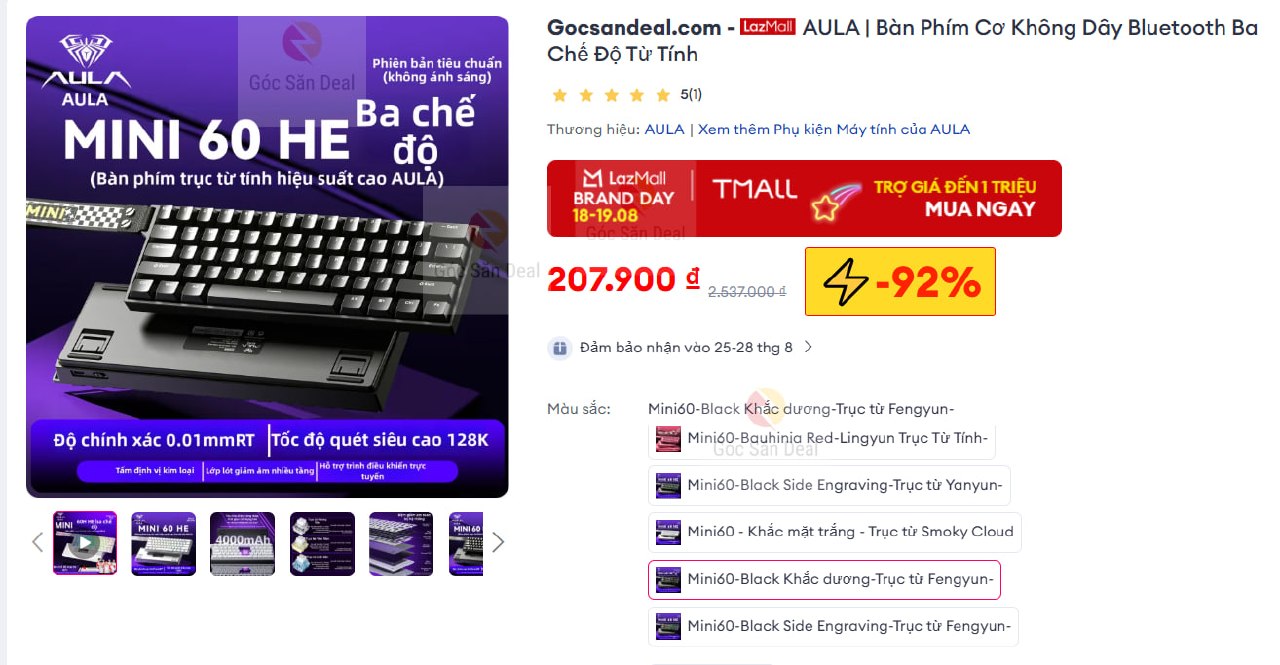 Bàn phím cơ AULA Mini60 giá 207K, ngon cho ae văn phòng.
- Bàn phím cơ không dây với kết nối Bluetooth đa chế độ cực kỳ linh hoạt.
- Thiết kế đẹp mắt, trang bị công tắc từ cho trải nghiệm gõ êm ái, rất phù hợp cho không gian làm việc.
👉Mua ngay :  https://s.lazada.vn/s.MRunC?c=d&t=p-iEZBtXr-s23LIx43
----
AULA | Bàn Phím Cơ Không Dây Bluetooth Ba Chế Độ Từ Tính