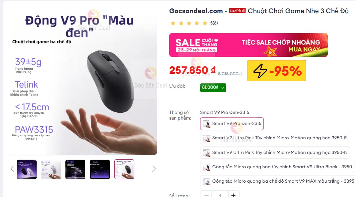 Chuột chơi game Smart V9 Pro giá ngon cho ae trải nghiệm.
- Thiết kế siêu nhẹ, cảm biến PAW3315 độ chính xác cao giúp thao tác mượt mà.
- Hỗ trợ kết nối 3 chế độ linh hoạt, build chuẩn chuyên nghiệp cho ae game thủ.
👉 https://s.lazada.vn/s.MM7U3?c=c&t=p-iEdev5M-s23qlMQy
----
Chuột Chơi Game Nhẹ 3 Chế Độ Smart V9 Pro