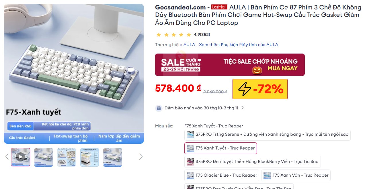 Bàn phím cơ AULA F75 giá ngon 5xx cho ae
- Bàn phím không dây 3 chế độ kết nối linh hoạt, thiết kế nhỏ gọn tiện lợi.
- Cấu trúc Gasket giảm ảo âm kết hợp hotswap, gõ êm mượt và phản hồi nhanh.
👉 https://s.lazada.vn/s.s4uIC?t=n
----
AULA | Bàn Phím Cơ 87 Phím 3 Chế Độ Không Dây Bluetooth Bàn Phím Chơi Game Hot-Swap Cấu Trúc Gasket Giảm Ảo Âm Dùng Cho PC Laptop