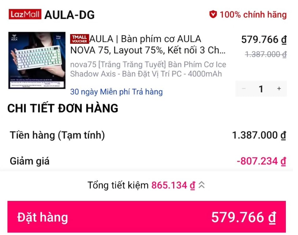 Lụm bàn phím AULA NOVA 75 giá 579K ngon cho ae.
- Layout 75% gọn gàng, hỗ trợ 3 chế độ kết nối tri-mode tiện lợi.
- Tích hợp màn hình thông minh, hotswap linh hoạt cho ae thoải mái custom.
👉Mua ngay :  https://s.lazada.vn/s.NgFlX?c=b&t=p-i3c8SCo-sHd10gz
----
AULA | Bàn phím cơ AULA NOVA 75, Layout 75%, Kết nối 3 Chế độ (Tri-Mode), Có Màn Hình Thông Minh, Hotswap Custom Cho Gaming và Văn phòng
❗️Do số lượng sale có hạn, nên khi bạn thấy post này thì có thể sản phẩm đã hết giá sale như ảnh, vì thế , hãy tham gia nhóm để săn deal tại : @gocsandeal