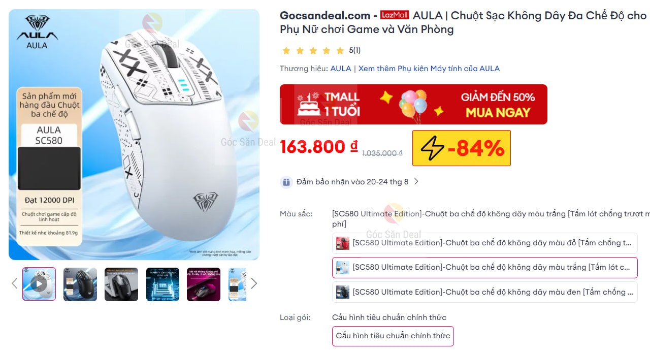 Vụt chuột AULA SC580 giá 163K, hàng ngon ae.
- Chuột 3 chế độ (Bluetooth, 2.4GHz, có dây), thiết kế nhỏ gọn, bắt mắt.
- Hoạt động trơn tru, cầm nắm thoải mái, lựa chọn xịn sò cho cả dân văn phòng lẫn game thủ.
👉Mua ngay :  https://s.lazada.vn/s.MhSnm?c=d&t=p-i3dVHKw-sHp6Ama
----
AULA | Chuột Sạc Không Dây Đa Chế Độ cho Phụ Nữ chơi Game và Văn Phòng