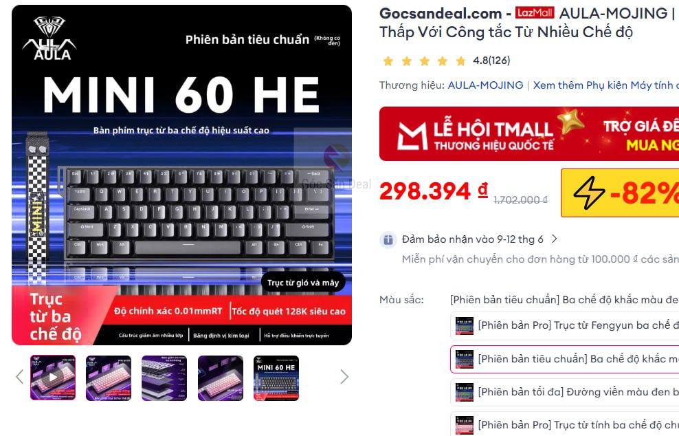 Bàn phím cơ AULA Mini 60 HE giá 298K không cần áp xu.
- Bàn phím cơ dùng công tắc từ tính (HE) cho tốc độ phản hồi cực nhanh, thiết kế 60% nhỏ gọn.
- Hỗ trợ kết nối không dây đa chế độ, độ trễ thấp phù hợp cho game thủ FPS và làm việc văn phòng.
👉Mua ngay :  https://s.lazada.vn/s.NNTXe?c=a&t=p-i3Vl3g9-sGp3SNa
----
AULA-MOJING | Bàn Phím Chơi Game Độ Trễ Thấp Với Công tắc Từ Nhiều Chế độ