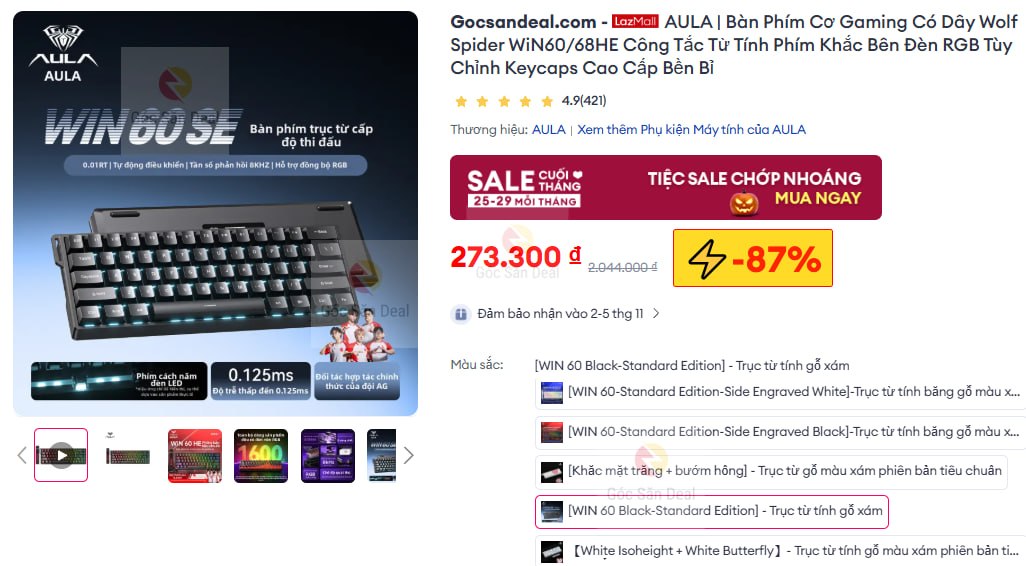 Vụt bàn phím AULA Win60 giá rẻ 2xx cho ae
- Bàn phím cơ có dây trang bị công tắc từ tính, thiết kế tối ưu cho game FPS.
- Đèn RGB tùy chỉnh bắt mắt, keycaps cao cấp gõ êm tay và cực kỳ chắc chắn.
👉  https://s.lazada.vn/s.s09zn?t=p-i3Vlbf3-sGp9rA4
----
AULA | Bàn Phím Cơ Gaming Có Dây Wolf Spider WiN60/68HE Công Tắc Từ Tính Phím Khắc Bên Đèn RGB Tùy Chỉnh Keycaps Cao Cấp Bền Bỉ