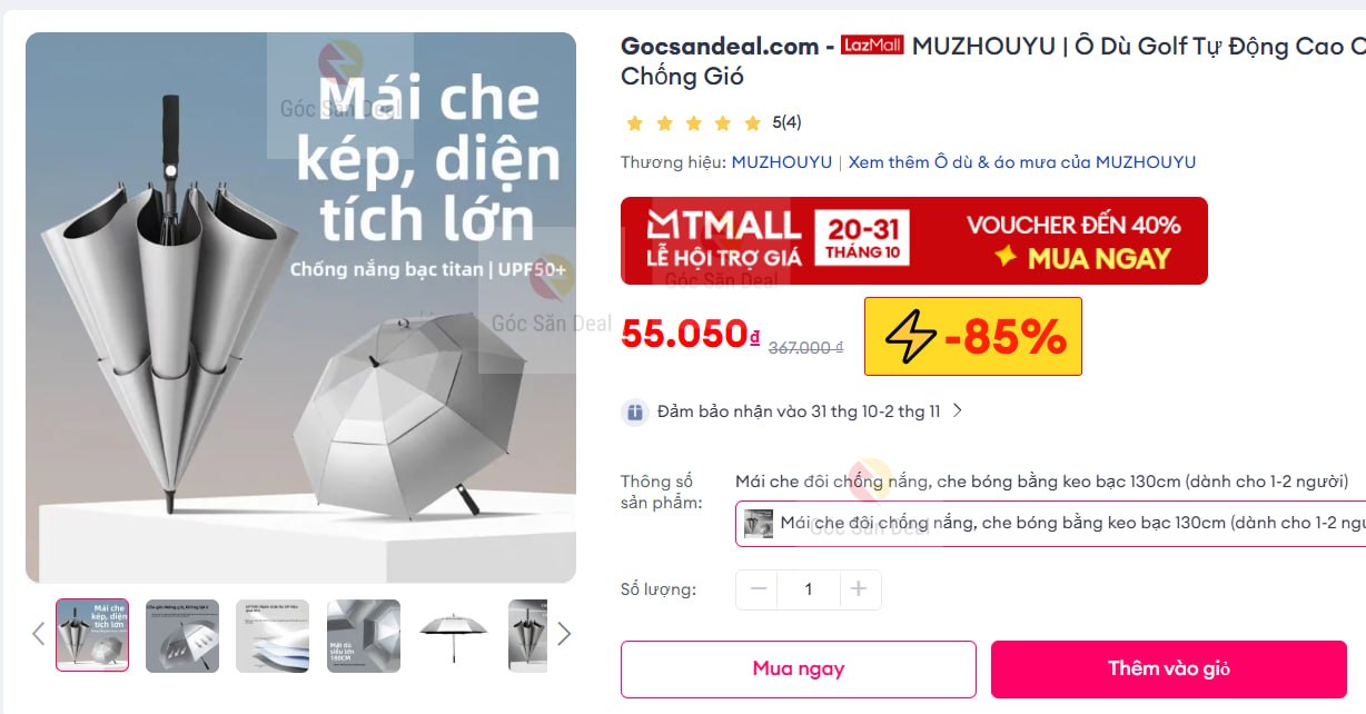 Vụt ô dù tự động MUZHOUYU giá rẻ cho ae
- Dù tự động 2 lớp tán rộng chống tia UV, khung xương chắc chắn chịu gió tốt.
- Thiết kế dày dặn chống bão hiệu quả, che chắn thoải mái cho hai người.
👉  https://s.lazada.vn/s.sGNK0?t=p-iEhnh0n-s248qBz0
----
MUZHOUYU | Ô Dù Golf Tự Động Cao Cấp Chống Gió