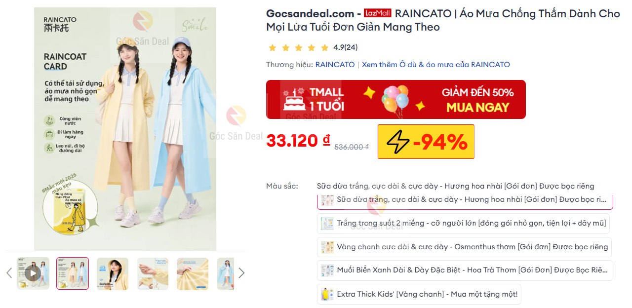Lụm áo mưa RAINCATO giá cực rẻ cho ae mùa mưa này.
- Chất liệu dày dặn, bền bỉ, bảo vệ tốt trước mưa lớn.
- Thiết kế dùng một lần tiện lợi, phù hợp cho mọi lứa tuổi mang theo du lịch hay dã ngoại.
👉 Mua ngay  :  https://s.lazada.vn/s.M8y8W?c=c&t=p-iEdarx7-s23pUcIN
----
RAINCATO | Áo Mưa Chống Thấm Dành Cho Mọi Lứa Tuổi Đơn Giản Mang Theo
