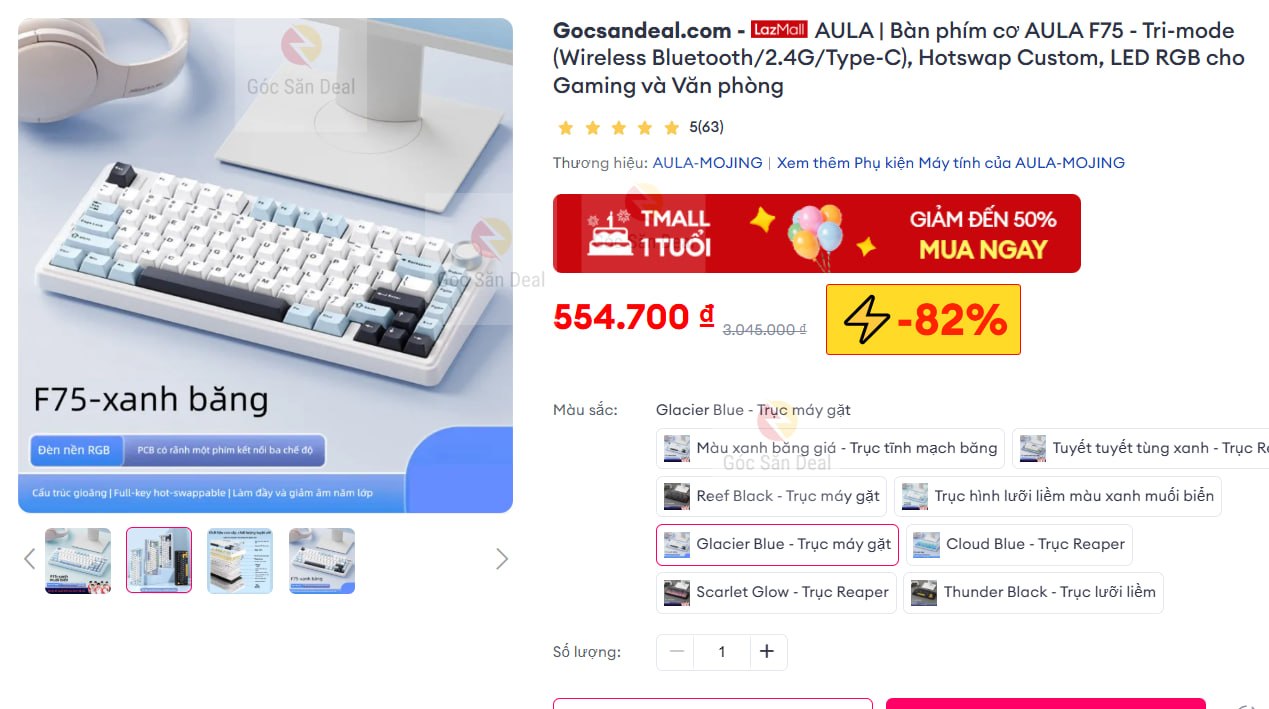 Bàn phím AULA F75 sale giá 8xx cho ae cần phím ngon.
- Bàn phím cơ 3 chế độ kết nối, hỗ trợ Hotswap cho ae dễ dàng tùy chỉnh.
- Thiết kế phím gõ êm, phản hồi nhạy bén, LED RGB rực rỡ dùng cho văn phòng hay chiến game đều hợp.
👉Mua ngay :  https://s.lazada.vn/s.MjvZt?c=d&t=p-i3cfohm-sHheRKt
----
AULA | Bàn phím cơ AULA F75 - Tri-mode (Wireless Bluetooth/2.4G/Type-C), Hotswap Custom, LED RGB cho Gaming và Văn phòng