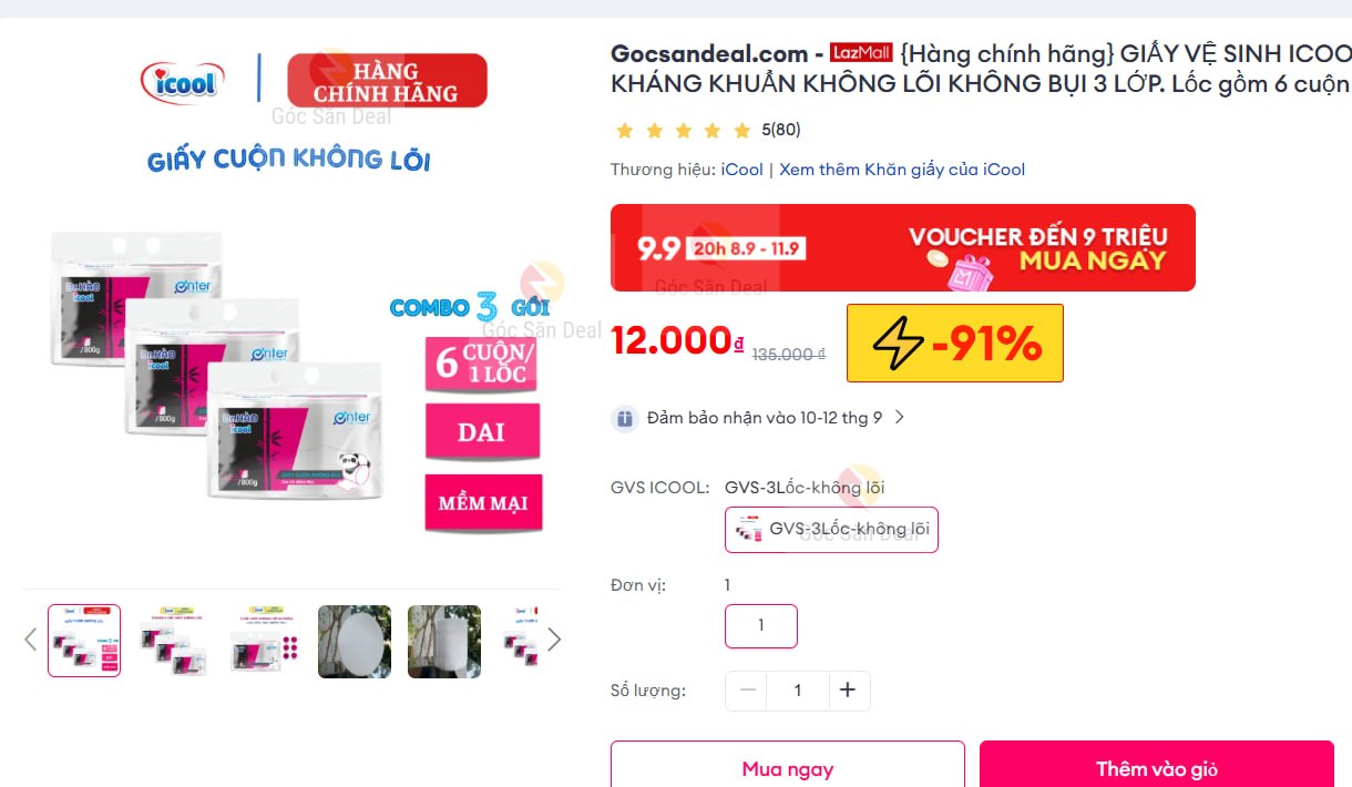Giấy vệ sinh ICOOL kháng khuẩn 3 lớp giá siêu rẻ cho ae
- Lốc 6 cuộn giấy 3 lớp, dai mềm, không bụi và tan nhanh trong nước.
- Giấy dùng cho gia đình hay văn phòng đều rất ổn, giá này mua trữ dùng dần là hợp lý.
👉 https://s.lazada.vn/s.MD38q?c=d&t=p-i2p3MiB-sDkvf4q
----
{Hàng chính hãng} GIẤY VỆ SINH ICOOL KHÁNG KHUẨN KHÔNG LÕI KHÔNG BỤI 3 LỚP. Lốc gồm 6 cuộn
