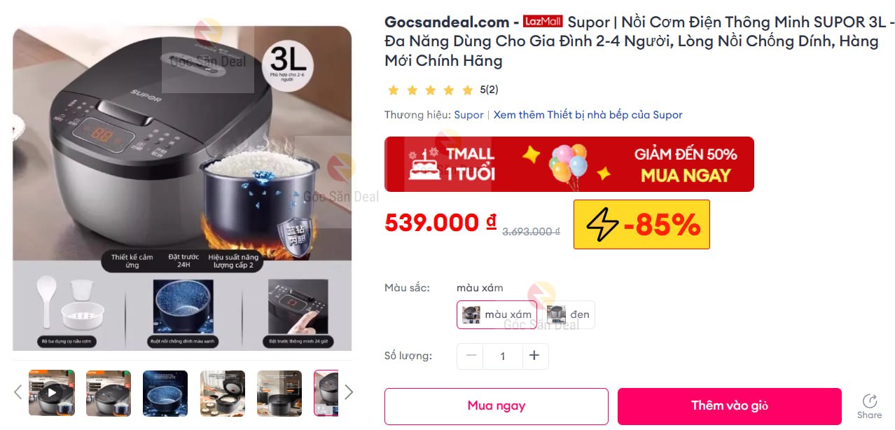 Húp nồi cơm điện thông minh Supor 3L giá rẻ nửa giá cho ae.
- Dung tích 3L phù hợp cho gia đình 2-4 người, lòng nồi chống dính cao cấp.
- Nồi đa năng nấu cơm, cháo, súp tiện lợi với bảng điều khiển cảm ứng kèm màn hình LCD.
👉Mua ngay :  https://s.lazada.vn/s.M8ynb?c=c&t=p-iEX95Yc-s22pVpfP
----
Supor | Nồi Cơm Điện Thông Minh SUPOR 3L - Đa Năng Dùng Cho Gia Đình 2-4 Người, Lòng Nồi Chống Dính, Hàng Mới Chính Hãng