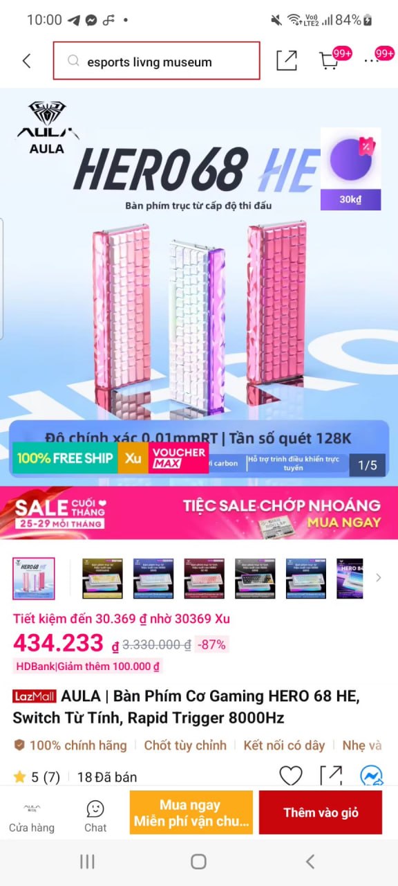 Bàn phím cơ AULA Hero 68 HE giá 434K cho ae cần chơi game.
- Bàn phím switch từ tính, hỗ trợ Rapid Trigger và polling rate 8000Hz cực nhạy.
- Thiết kế layout 68% nhỏ gọn, tối ưu cho nhu cầu gaming FPS với độ chính xác cao.
👉Mua ngay :  https://s.lazada.vn/s.ljoEG?t=p-iEa8AYo-s23Z9wGf
----
AULA | Bàn Phím Cơ Gaming HERO 68 HE Switch Từ Tính Rapid Trigger 8000Hz