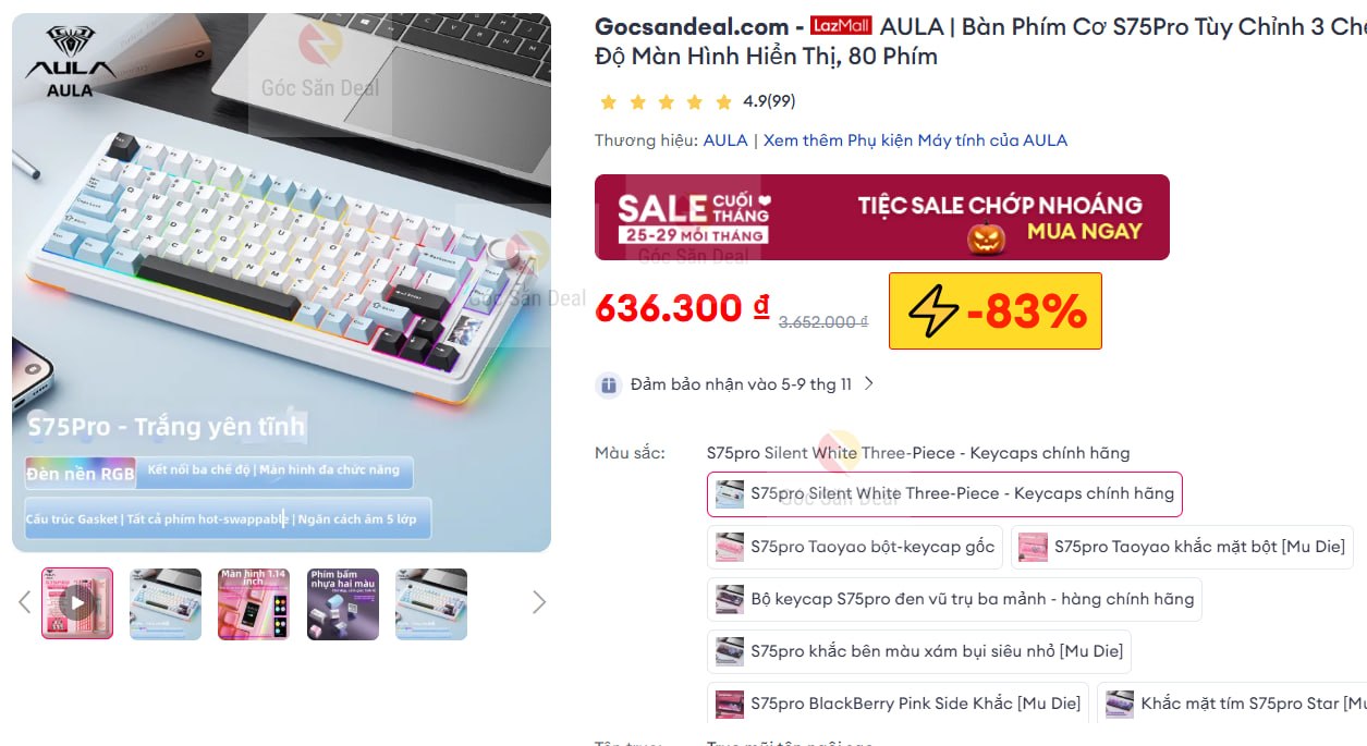 AULA | Bàn Phím Cơ S75Pro Tùy Chỉnh 3 Chế Độ Màn Hình Hiển Thị, 80 Phím