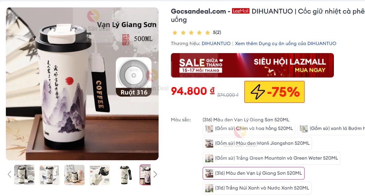 Cốc giữ nhiệt cà phê DIHUANTUO inox 316 giá ngon cho ae.
- Chất liệu inox 316 an toàn, thiết kế nắp thông minh có 2 cách uống.
- Giữ nhiệt tốt, chọn màu đen nhìn sang mà tiện mang đi làm hay để bàn học.
👉 Mua ngay  : https://s.lazada.vn/s.MhCoK?c=d&t=p-iEd6Mp3-s23lxFKR
----
DIHUANTUO | Cốc giữ nhiệt cà phê có 2 cách uống
❗️Do số lượng sale có hạn, nên khi bạn thấy post này thì có thể sản phẩm đã hết giá sale như ảnh, vì thế , hãy tham gia nhóm để săn deal Cốc giữ nhiệt DIHUANTUO khác tại : @gocsandeal