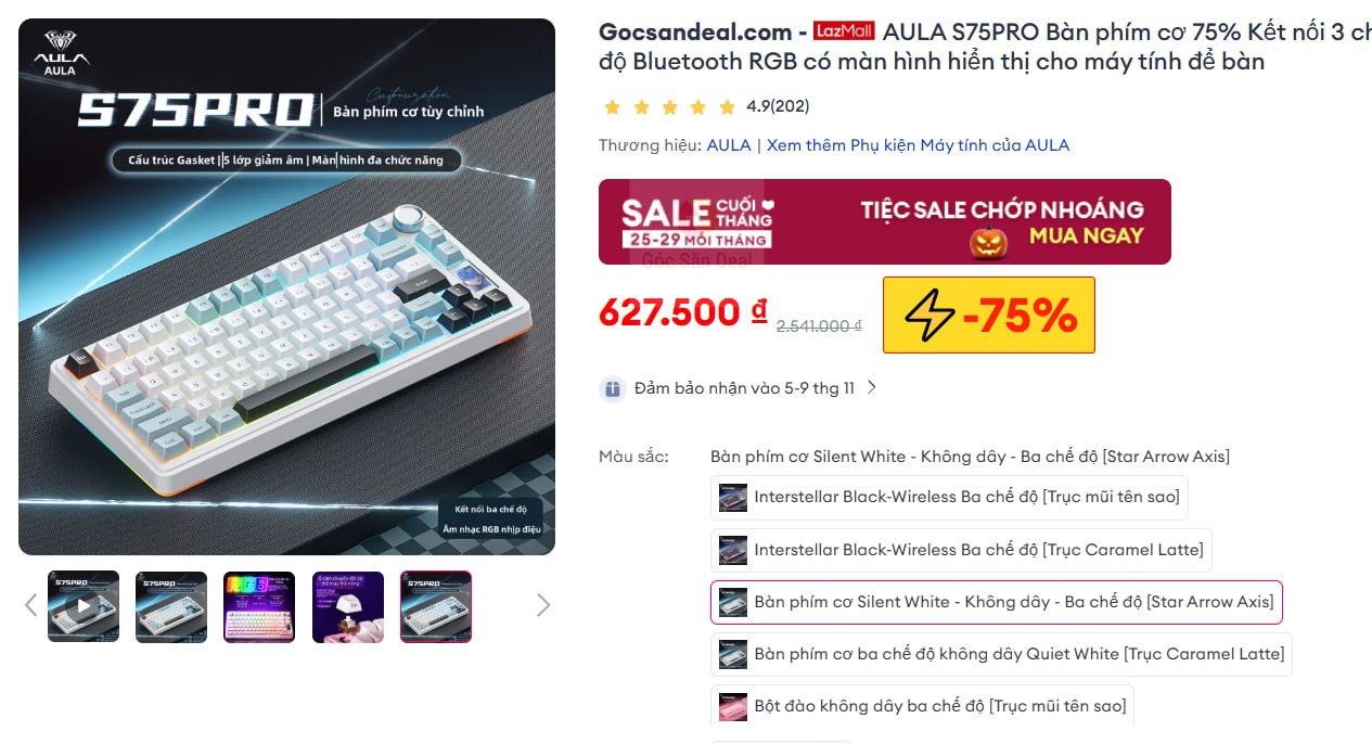 AULA S75PRO Bàn phím cơ 75% Kết nối 3 chế độ Bluetooth RGB có màn hình hiển thị cho máy tính để bàn