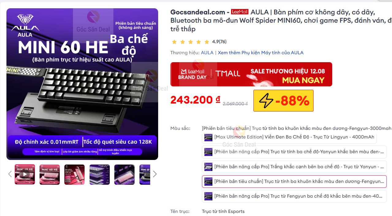 Lụm bàn phím AULA MINI60 HE giá 243K ngon bổ rẻ cho ae.
- Bàn phím cơ mini 60% trang bị switch từ tính Hall Effect cực nhạy.
- Hỗ trợ kết nối 3 chế độ linh hoạt, độ trễ thấp tối ưu cho game thủ FPS.
👉Mua ngay :  https://s.lazada.vn/s.M5WoM?c=c&t=p-i3ZZmAO-sHGTAK8
----
AULA | Bàn phím cơ không dây, có dây, Bluetooth ba mô-đun Wolf Spider MINI60, chơi game FPS, đánh ván, độ trễ thấp