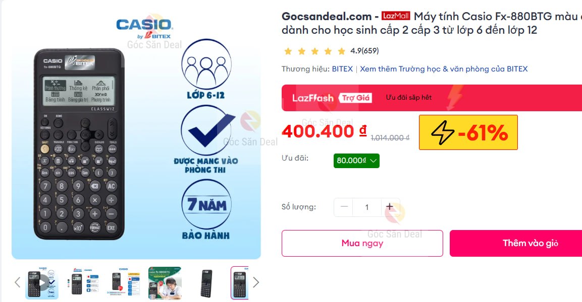 Húp máy tính Casio Fx-880BTG chính hãng giá ngon cho ae học sinh
- Dòng máy ClassWiz mới nhất cho học sinh từ lớp 6 đến lớp 12.
- Nhiều tính năng cải tiến như bảng tính, hộp toán học, kiểm chứng và độ chính xác cực cao.
👉 https://s.lazada.vn/s.MwHSF?c=c&t=p-i2AqJHi-sA4sKGh
----
Máy tính Casio Fx-880BTG màu đen mới nhất dành cho học sinh cấp 2 cấp 3