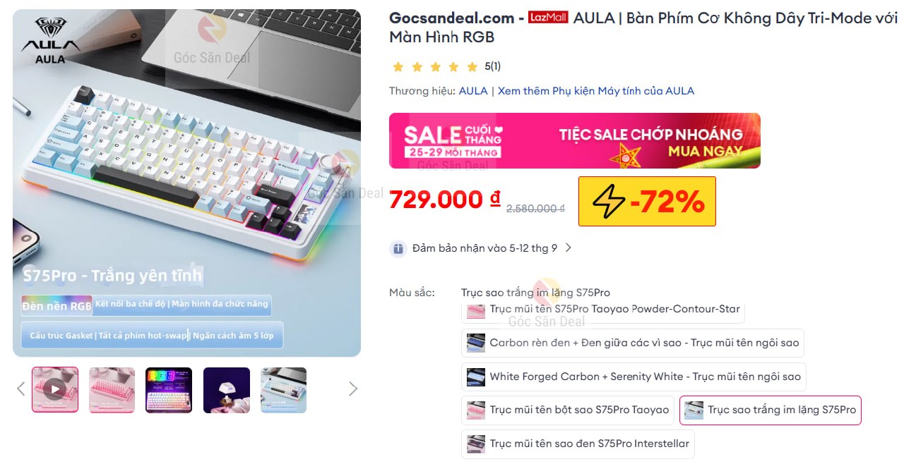 Lụm bàn phím AULA S75PRO bản trắng giá ngon cho ae săn hoài không được.
- Bàn phím cơ không dây 3 chế độ, tích hợp màn hình RGB hiển thị số cực chất.
- Cấu trúc chắc chắn nhưng vẫn giữ thiết kế gọn nhẹ, kết nối ổn định cho ae cày game.
👉 https://s.lazada.vn/s.MpkJD?c=c&t=p-i3cSYkK-sHfrkqy
----
AULA | Bàn Phím Cơ Không Dây Tri-Mode với Màn Hình RGB