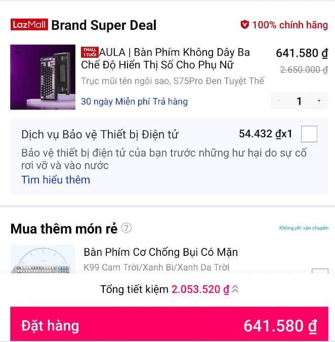 Vụt bàn phím AULA S75 Pro giá 641K, deal ngon cho ae.
- Kết nối không dây 3 chế độ linh hoạt, tích hợp màn hình hiển thị trực quan.
- Thiết kế phím cơ hiện đại, cảm giác gõ tốt và ngoại hình đẹp mắt.
👉Mua ngay :  https://s.lazada.vn/s.M8z3c?c=d&t=p-iEdnmEw-s23r3NKD
----
AULA | Bàn Phím Không Dây Ba Chế Độ Hiển Thị Số Cho Phụ Nữ