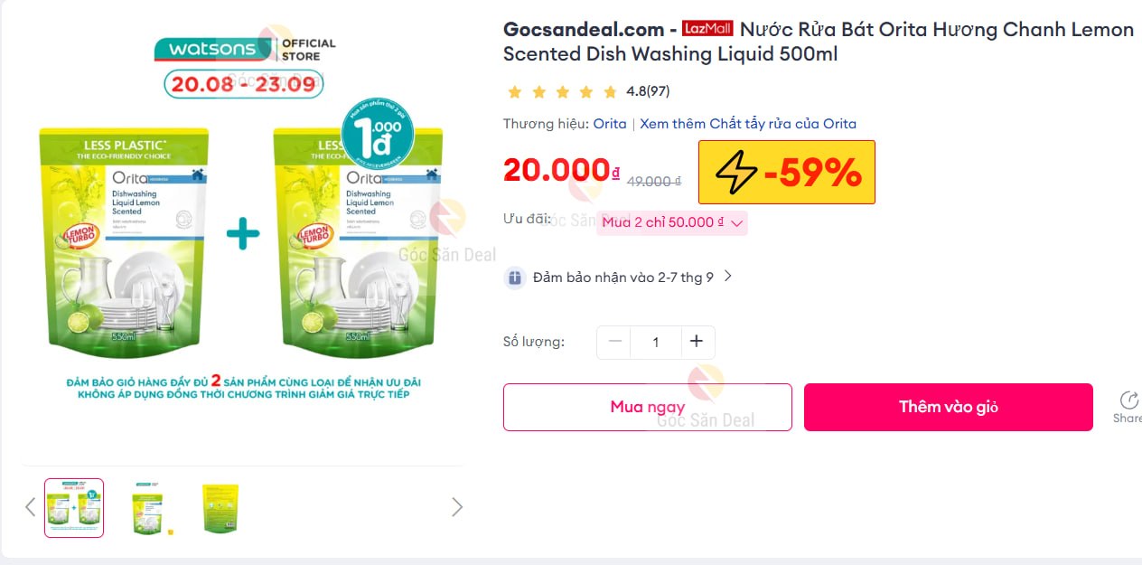 Vụt nước rửa bát Orita hương chanh giá rẻ chỉ 20k cho ae.
- Dung tích 500ml, giúp đánh bay dầu mỡ và khử mùi tanh trên bát đĩa hiệu quả.
- Hương chanh thơm mát, dễ tạo bọt, sản phẩm tiện dụng cho căn bếp gia đình.
👉 https://s.lazada.vn/s.MrJCt?c=c&t=p-i2AIvJ8-sA1h9mG
----
Nước Rửa Bát Orita Hương Chanh Lemon Scented Dish Washing Liquid 500ml