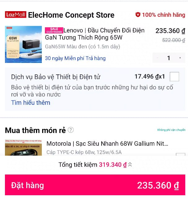 Húp combo sạc Thinkplus 65W kèm cáp xịn giá 2xx cho ae.
- Combo gồm củ sạc GaN 65W nhỏ gọn và cáp sạc đi kèm cực tiện.
- Công suất cao cân tốt từ laptop đến điện thoại, hàng Lenovo dùng cực bền.
👉 https://s.lazada.vn/s.MpRYp?c=c&t=p-iEf26AF-s23xA4Xt
----
Lenovo | Đầu Chuyển Đổi Điện GaN Tương Thích Rộng 65W