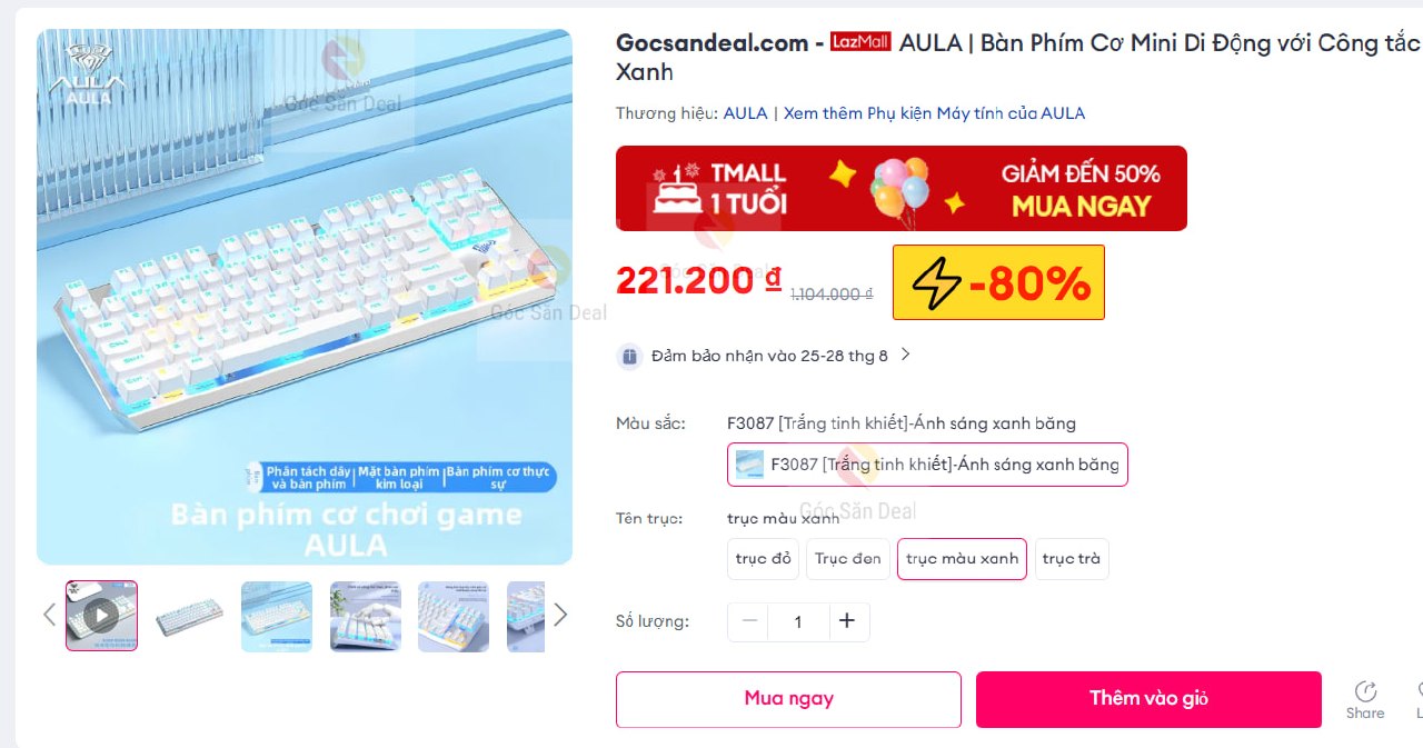 Húp bàn phím cơ AULA Mini giá chỉ 221K cho ae.
- Thiết kế mini di động, trang bị Blue Switch cho cảm giác gõ cực đã.
- Nhỏ gọn, dễ dàng mang theo, cực hợp cho ae đang tìm phím cơ giá rẻ mà chất lượng.
👉Mua ngay :  https://s.lazada.vn/s.MRuKw?c=c&t=p-iEZ51d3-s23Jzaag
----
AULA | Bàn Phím Cơ Mini Di Động với Công tắc Xanh