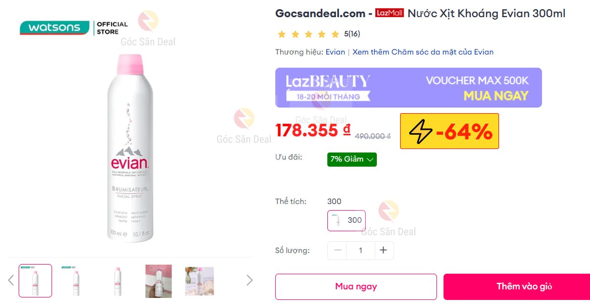 Xịt khoáng Evian 300ml sale 64% cho mn cần cấp ẩm da.
- Xịt khoáng thiên nhiên giàu khoáng chất, cân bằng độ pH và làm dịu da tức thì.
- Giúp cấp ẩm, giữ lớp nền trang điểm bền màu, không chứa các thành phần gây hại như parabens hay sulfates.
👉 Mua ngay :  https://s.lazada.vn/s.MRoiW?c=c&t=p-iYCrRM-s15G7Wb
----
Nước Xịt Khoáng Evian 300ml