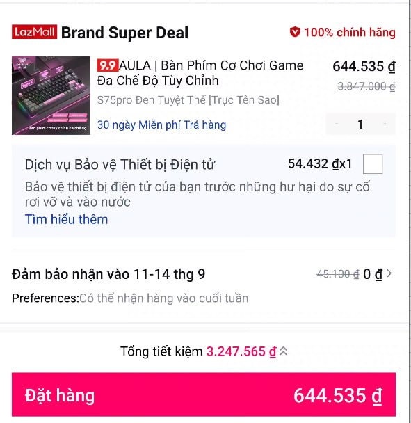 Húp bàn phím cơ AULA S75 Pro giá ngon cho ae
- Bàn phím đa chế độ, hỗ trợ tùy chỉnh linh hoạt cho anh em đam mê custom.
- Độ bền cao, thiết kế chắc chắn, rất đáng để ae đầu tư dùng lâu dài.
👉 https://s.lazada.vn/s.MwEoy?c=d&t=p-iEcQc8q-s23jCLYk
----
AULA | Bàn Phím Cơ Chơi Game Đa Chế Độ Tùy Chỉnh S75 Pro