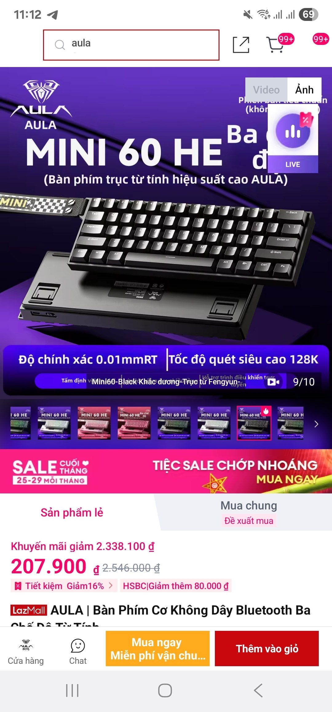 Vụt bàn phím AULA MINI60 giá 2xx cho ae cần layout nhỏ gọn.
- Bàn phím cơ mini với kết nối không dây Bluetooth đa chế độ, thiết kế đẹp mắt.
- Trang bị công tắc từ cho cảm giác gõ mượt mà, rất thích hợp cho ae làm việc văn phòng hoặc chơi game giải trí.
👉 https://s.lazada.vn/s.Mp9FI?c=r&t=p-iEZBtXr-s23LIx43
----
AULA | Bàn Phím Cơ Không Dây Bluetooth Ba Chế Độ Từ Tính MINI60