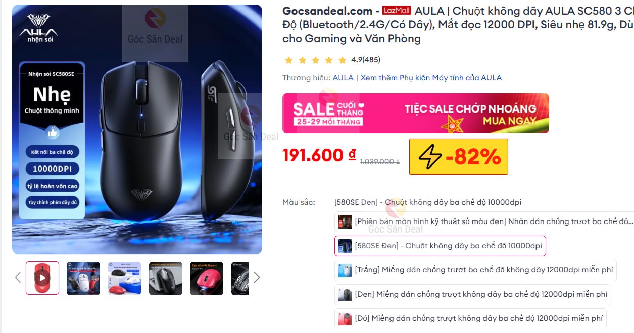 Húp chuột AULA SC580 3 mode kết nối giá 1xx cho ae.
- Kết nối đa dạng Bluetooth, 2.4G và có dây, mắt đọc 12000 DPI cực nhạy.
- Thiết kế siêu nhẹ 81.9g, cầm nắm thoải mái cho cả gaming và công việc văn phòng.
👉 https://s.lazada.vn/s.MpR03?c=c&t=p-i3Vkd4V-sGouG5U
----
AULA | Chuột không dây AULA SC580 3 Chế Độ (Bluetooth/2.4G/Có Dây), Mắt đọc 12000 DPI, Siêu nhẹ 81.9g, Dùng cho Gaming và Văn Phòng