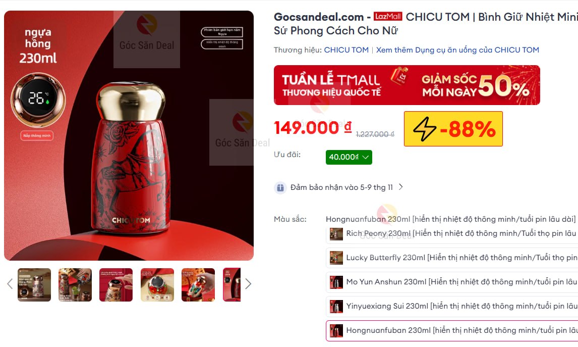 CHICU TOM | Bình Giữ Nhiệt Mini Nhỏ Gọn Lót Sứ Phong Cách Cho Nữ