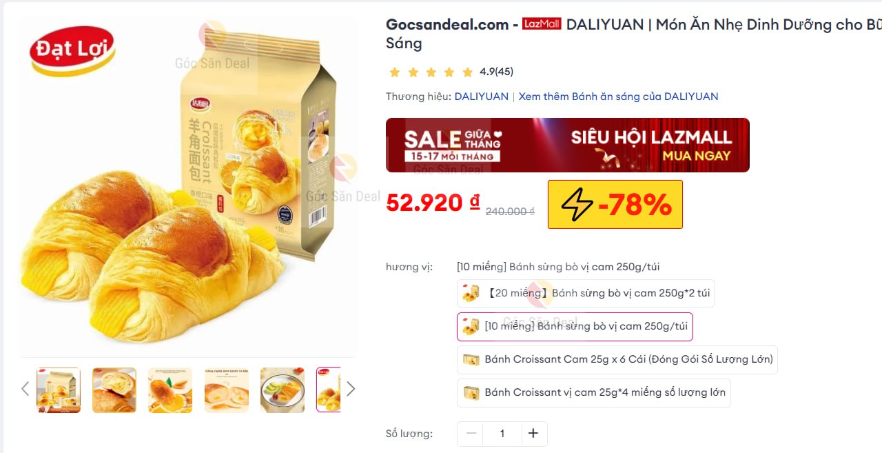 Húp bánh sừng bò DALIYUAN ăn sáng cực tiện, giá sale rẻ cho ae.
- Bánh mềm dẻo, thơm ngon, đóng gói tiện lợi dễ mang đi.
- Phù hợp làm bữa sáng nhanh gọn cho ae bận rộn, bánh ngon không bị ngấy.
👉 