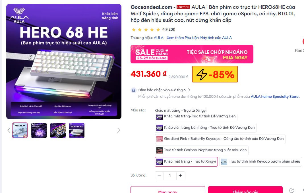 Húp bàn phím AULA Hero68HE giá 431K cho ae cần chơi FPS.
- Bàn phím trục từ tính chuyên dụng, phản hồi siêu nhạy và có tính năng Rapid Trigger.
- Thiết kế tối ưu cho game eSports, phím in xuyên led dễ nhìn và build cực bền bỉ.
👉 Mua ngay  :  https://s.lazada.vn/s.NjIOH?c=b&t=p-i3XprSG-sH5hIsv
----
AULA | Bàn phím cơ trục từ HERO68HE của Wolf Spider, dùng cho game FPS, chơi game eSports, có dây, RT0.01, hộp đèn hiệu suất cao, nút dừng khẩn cấp