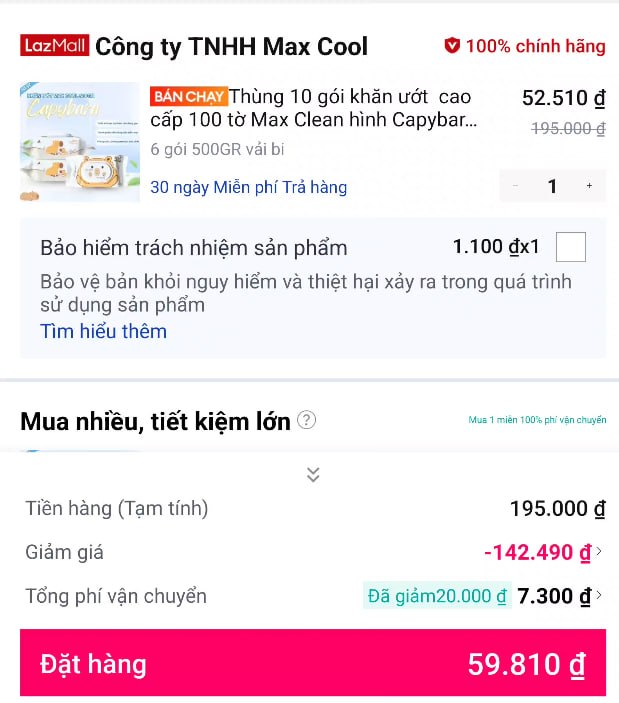 Thùng 10 gói khăn ướt Max Clean hình Capybara giá ngon cho ae
- Combo 10 gói, mỗi gói 100 tờ, kích thước 180mm x 150mm.
- Khăn không hương liệu, mềm mại, an toàn cho da nhạy cảm. AE HCM áp mã xu để được giá tốt nhất nhé.
👉 https://s.lazada.vn/s.MvufZ?c=c&t=p-i3646JD-sF44Ttr
----
Thùng 10 gói khăn ướt cao cấp 100 tờ Max Clean hình Capybara